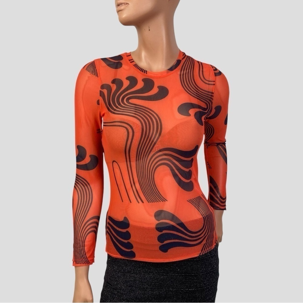 Fever Room Dragon Tail Tribal Sheer Mesh Indie Sleaze Top Tattoo Print Women’S - Picture 6 of 9